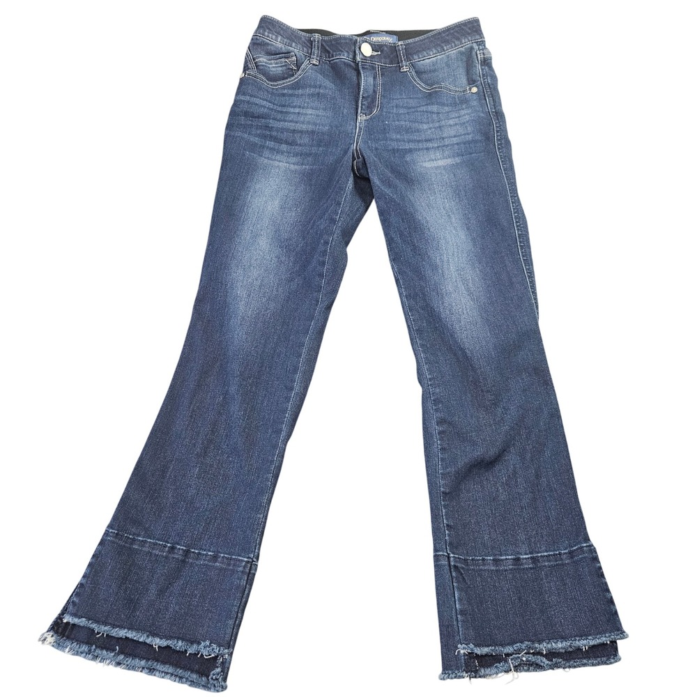 Democracy Bootcut Jeans Women 2 Blue Ab solution Raw‎ Hem Side Slit Denim